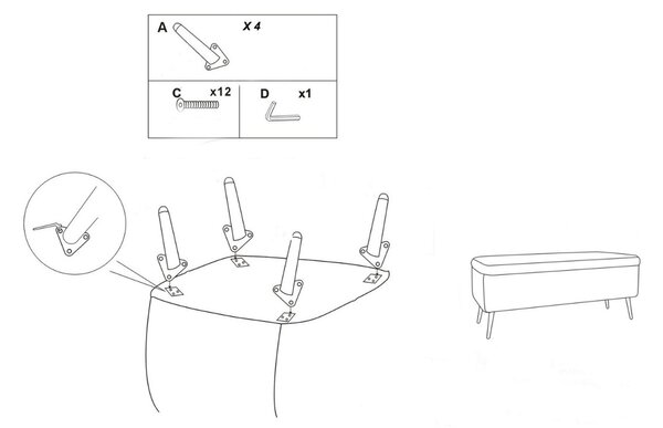 Designová lavice Caerwyn 112 cm bílá