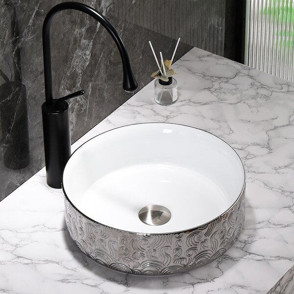 BPS-koupelny Keramické umyvadlo na desku HYD-LA-WH-SV-MOD3-360 36x36 cm, bílé/stříbrné