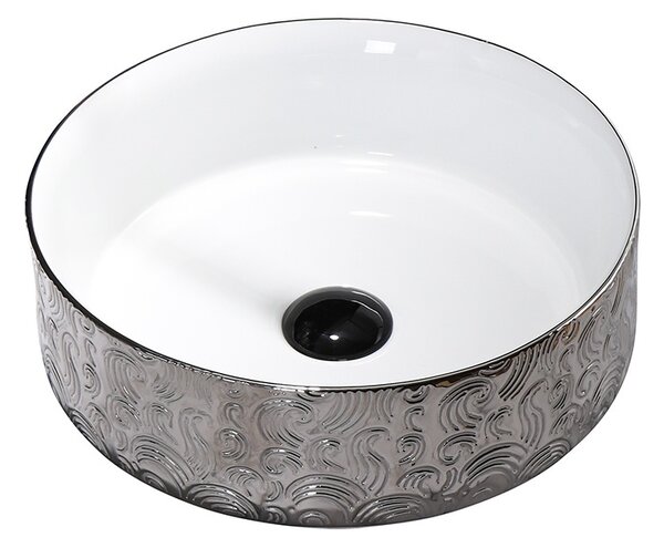 BPS-koupelny Keramické umyvadlo na desku HYD-LA-WH-SV-MOD3-360 36x36 cm, bílé/stříbrné