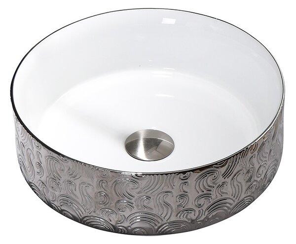 BPS-koupelny Keramické umyvadlo na desku HYD-LA-WH-SV-MOD3-360 36x36 cm, bílé/stříbrné