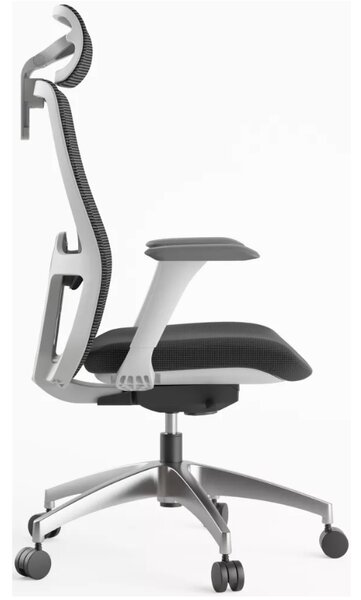 Kancelářská ergonomická židle WISDOM s podhlavníkem — síť, šedý plast, nosnost 150 kg, tmavě šedá
