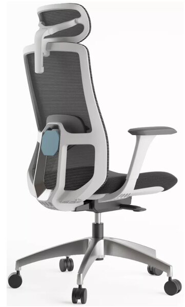 Kancelářská ergonomická židle WISDOM s podhlavníkem — síť, šedý plast, nosnost 150 kg, tmavě šedá