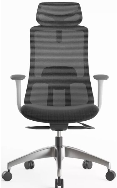 Kancelářská ergonomická židle WISDOM s podhlavníkem — síť, šedý plast, nosnost 150 kg, tmavě šedá