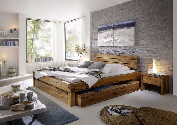 YUKON postel se zásuvkou 180x200 cm, přírodní masivní dub