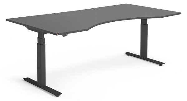 AJ Produkty Výškově nastavitelný stůl MODULUS, vykrojený, 2000x1000 mm, černý rám, černá