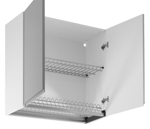 Horní kuchyňská skříňka s odkapávačem ARBOR - šířka 80 cm, lesklá šedá / bílá