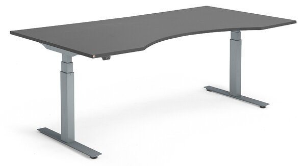 AJ Produkty Výškově nastavitelný stůl MODULUS, vykrojený, 2000x1000 mm, stříbrný rám, černá