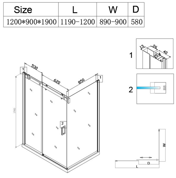 BPS-koupelny Obdélníkový sprchový kout HYD-OK202C 120x90 chrom/transparent + vanička HYD-OSV-SXL04C černá