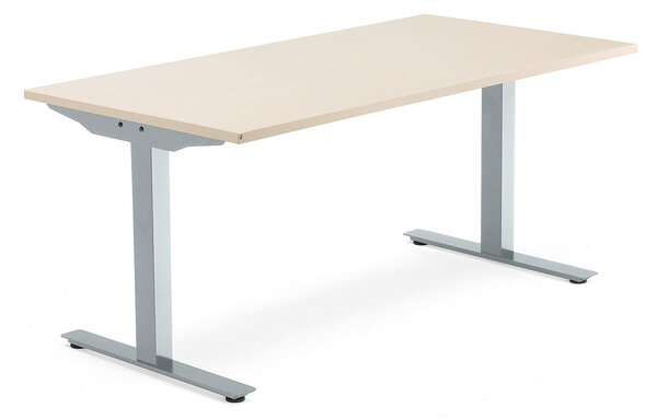 AJ Produkty Psací stůl MODULUS, T-nohy, 1600x800 mm, stříbrný rám, bříza