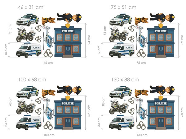 Policie textilní přelepitelné samolepky na zeď arch 46 x 31 cm