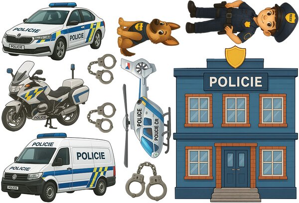 Policie textilní přelepitelné samolepky na zeď arch 46 x 31 cm