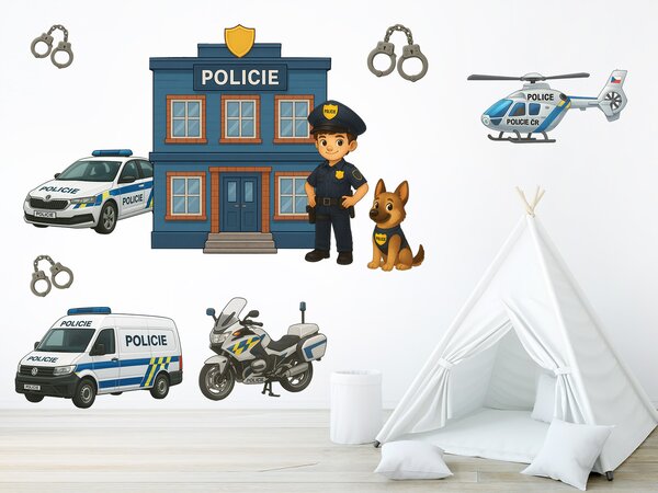 Policie textilní přelepitelné samolepky na zeď arch 46 x 31 cm