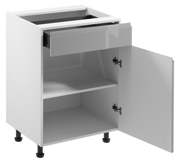 Dolní skříňka se šuplíkem ARBOR - šířka 60 cm, lesklá šedá / bílá