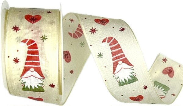 Stuha vánoční GNOME CREAM krémová 40mm x 2m (13,-Kč/m)