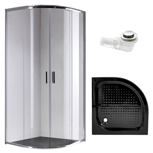 BPS-koupelny Čtvrtkruhový sprchový kout HYD-RK94A 80x80 cm chrom/transparent + vanička HYD-RSV-SXL01A černá