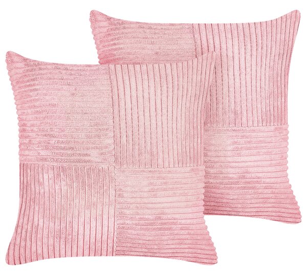Sada 2 dekorativních polštářů MILLET Manšestr 43 x 43 cm Růžová Geometrický vzor