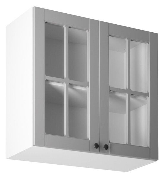 Horní prosklená skříňka LUMEA - šířka 80 cm, šedá / bílá