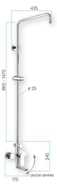 Mereo Mereo, Nástěnná baterie Viana 150mm s otoč. ramínkem a tyčí pro ruční a talířovou sprchu, bez příslušenství, CBE60101SHE