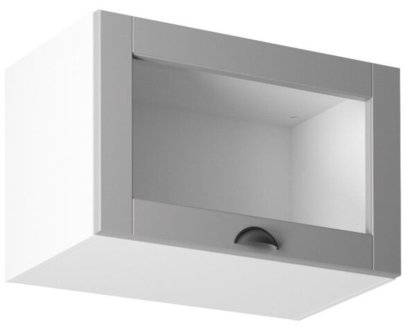 Horní prosklená skříňka s výklopnými dvířky LUMEA - šířka 60 cm, šedá / bílá