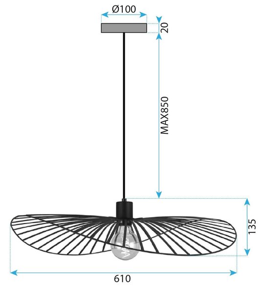 Toolight Toolight, závěsné svítidlo 61cm, 1xE27, APP1841-1CP, černá matná, OSW-07062