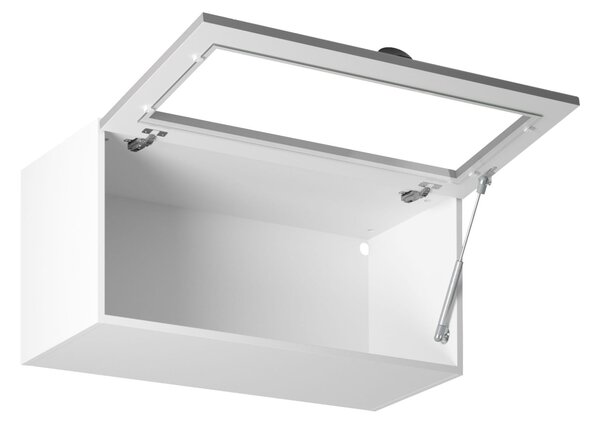 Horní prosklená skříňka s výklopnými dvířky LUMEA - šířka 80 cm, šedá / bílá
