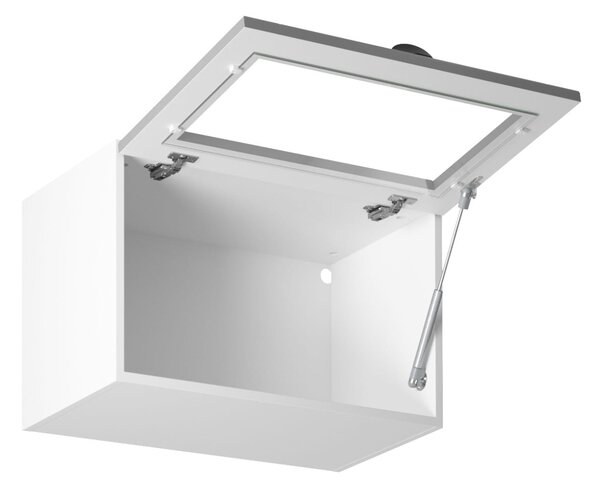 Horní prosklená skříňka s výklopnými dvířky LUMEA - šířka 60 cm, šedá / bílá
