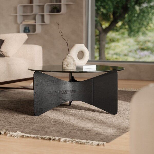 Černý kulatý konferenční stolek se skleněnou deskou 87x87 cm Madera – Umbra