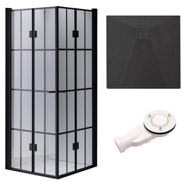 BPS-koupelny Čtvercový sprchový kout HYD-SK08B-M 90x90 černá/transparent + vanička HYD-SSV-RIKO černá