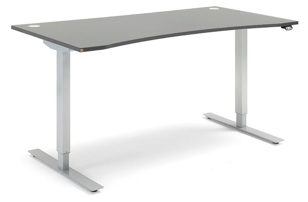 AJ Produkty Výškově nastavitelný stůl FLEXUS, vykrojený, 1600x800 mm, šedá