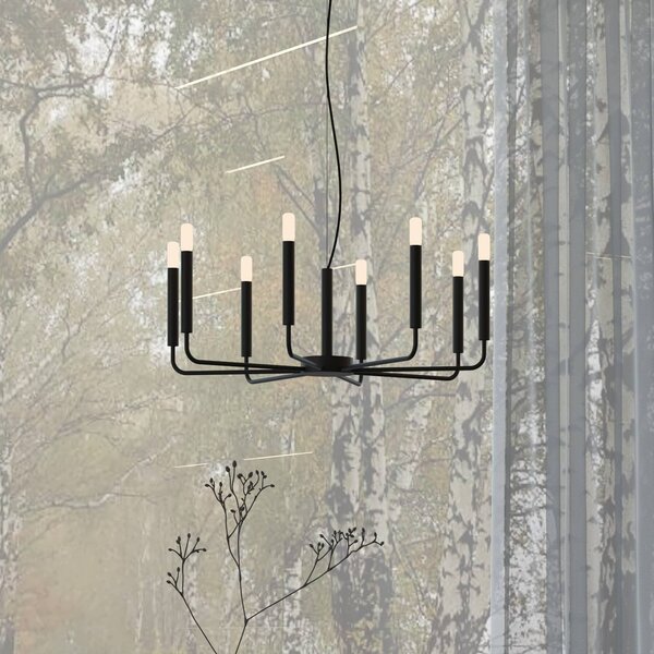 Nowodvorski Lighting Lustr ORTO, černý, kov, Ø 73 cm, 8 žárovek, Černá, Obývací pokoj / jídelna, kov, Moderní, Závěsná lampa - lustr s více rameny