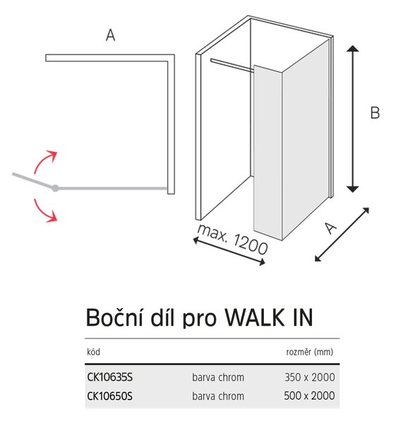 Mereo Mereo, Boční díl pro WALK IN, Novea, výška 200 cm, chrom ALU, sklo Čiré, CK10635S
