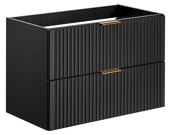 Koupelnová sestava ADEL BLACK s deskou NATURE WOTAN a košem na prádlo 120cm