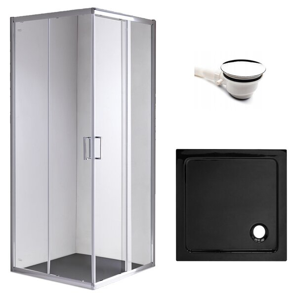 BPS-koupelny Čtvercový sprchový kout HYD-SK93D 70x70 chrom/transparent + vanička HYD-SSV-ST02C černá