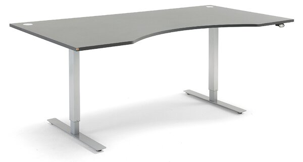 AJ Produkty Výškově nastavitelný stůl FLEXUS, vykrojený, 2000x1000 mm, šedá