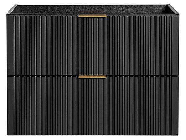 Koupelnová sestava ADEL BLACK s deskou NATURE WOTAN a košem na prádlo 120cm