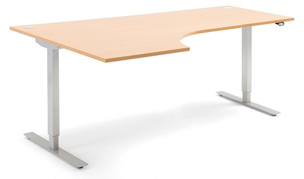 AJ Produkty Výškově nastavitelný stůl FLEXUS, rohový, 2000x1200 mm, buk