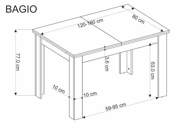 HALMAR Jídelní rozkládací stůl Bagio 120/160 cm dub artisan/černý
