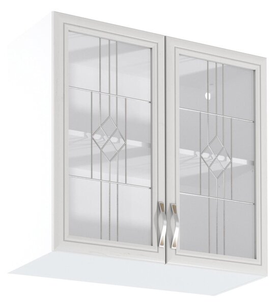 Horní prosklená skříňka SILVARA - šířka 80 cm, borovice andersen / bílá