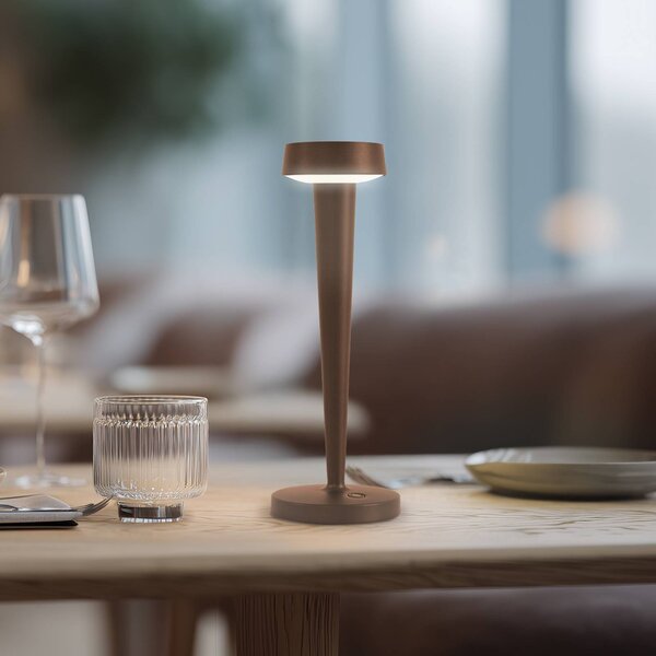 Lucande LED svícen Lea, váza, tmavě hnědá, 28 cm, stmívatelný, Hnědá / rez, Obývací pokoj / jídelna, kov, Moderní