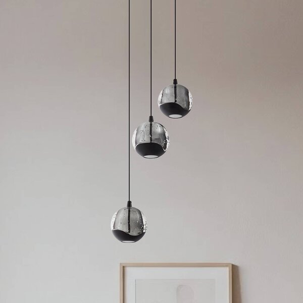 Lucande LED závěsné světlo Hayley, černé, 3 svítidla, sklo, Čirá / transparetní, Obývací pokoj / jídelna, Sklo, Moderní