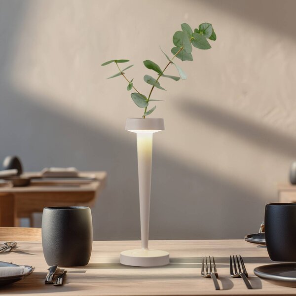 Lucande LED svícen Lea, váza, béžová, 28 cm, stmívatelný, Krémová / jantar, Obývací pokoj / jídelna, kov, Moderní