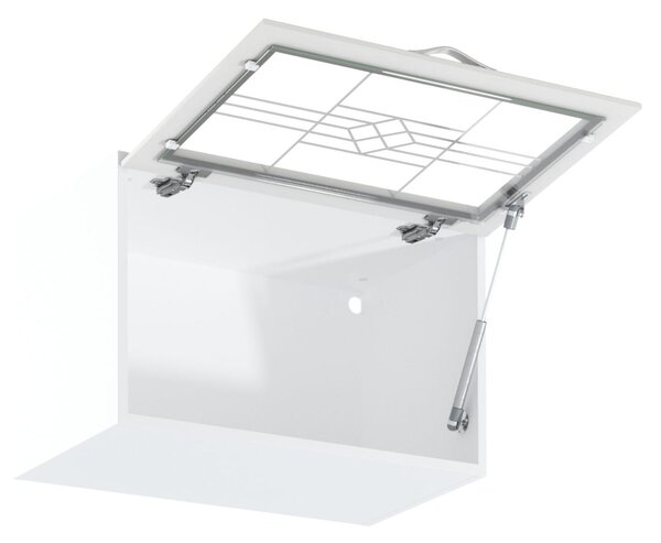 Horní prosklená skříňka s výklopnými dvířky SILVARA - šířka 60 cm, borovice andersen / bílá