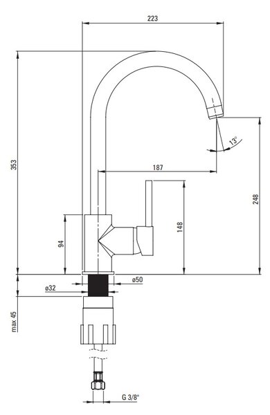 Deante Aster, stojánková dřezová baterie s ECO-provzdušňovačem 4.5 l/min, chromová, DEA-BCAE062M