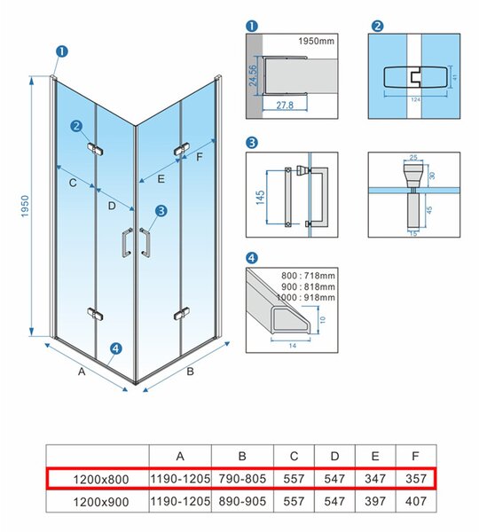 BPS-koupelny Obdélníkový sprchový kout HYD-OK12D 120x80 zlatá/transparent - bez vaničky