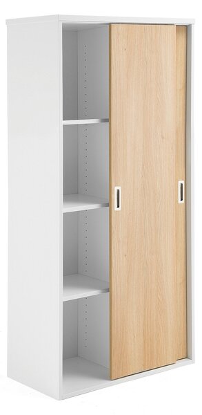 AJ Produkty Skříň s posuvnými dveřmi MODULUS, výška 1600 mm, bílá, dveře dub