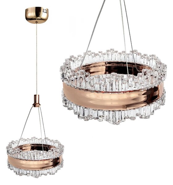 Toolight Toolight, LED křišťálový závěsný lustr 20cm, 14W, 3000K, LHJ099-CP, růžové zlato, OSW-60044