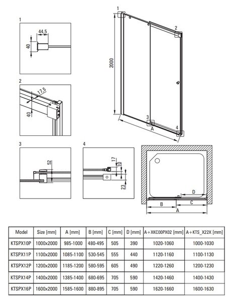 Deante Kerria Plus, posuvné sprchové dveře 100x200 cm, 6mm čiré sklo, chromový profil, DEA-KTSP010P