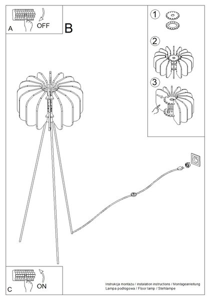 Stojací lampa Mula, 1x béžové plstěné stínítko, b, (fi 45cm)