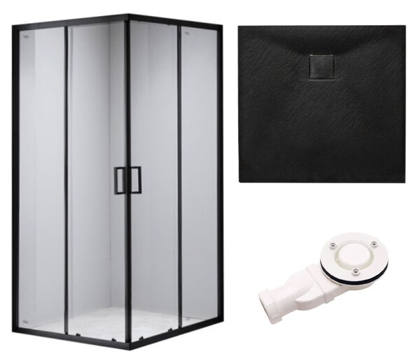 BPS-koupelny Čtvercový sprchový kout HYD-SK30B 90x90 černá/transparent + vanička HYD-SSV-RIKO černá