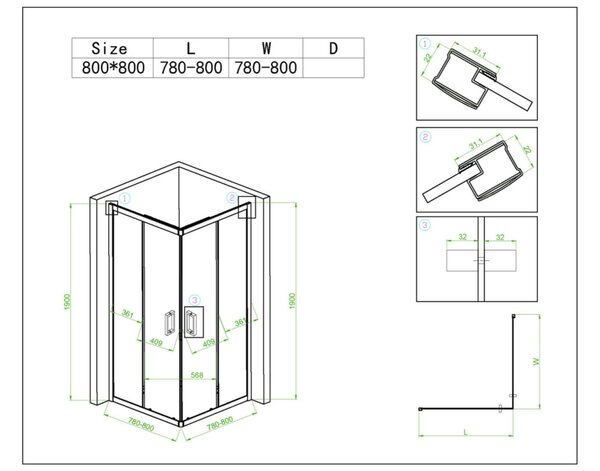 BPS-koupelny Čtvercový sprchový kout HYD-SK93A 80x80 chrom/transparent + vanička HYD-SSV-SXL02A černá